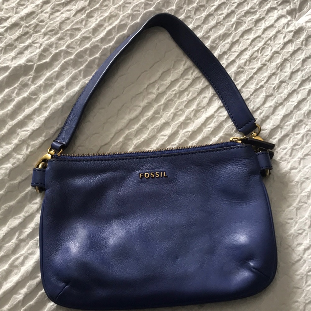 Fossil Leather Purplish Blue Over Shoulder Bag/Clutch